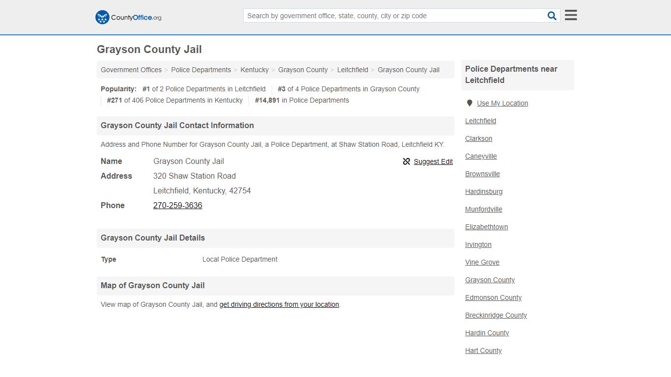 Grayson County Jail - Leitchfield, KY (Address and Phone)
